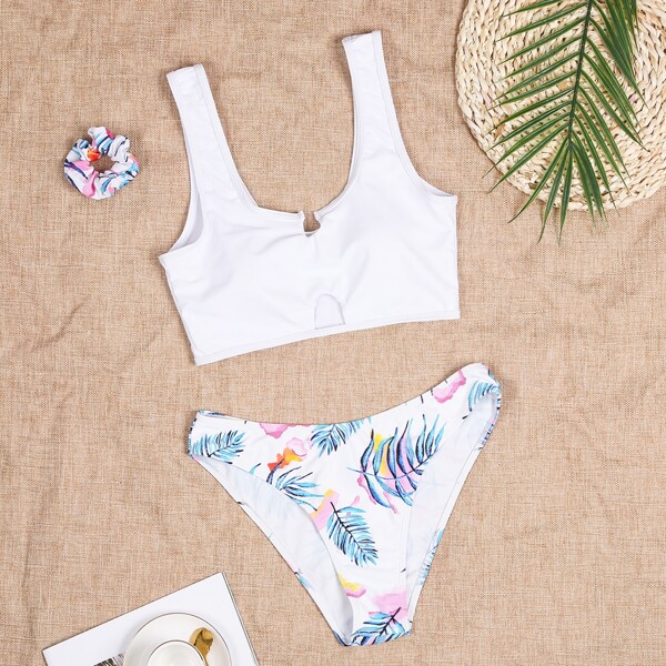 

Tropical Cut-out Bikini Swimsuit & Scrunchie, Multicolor