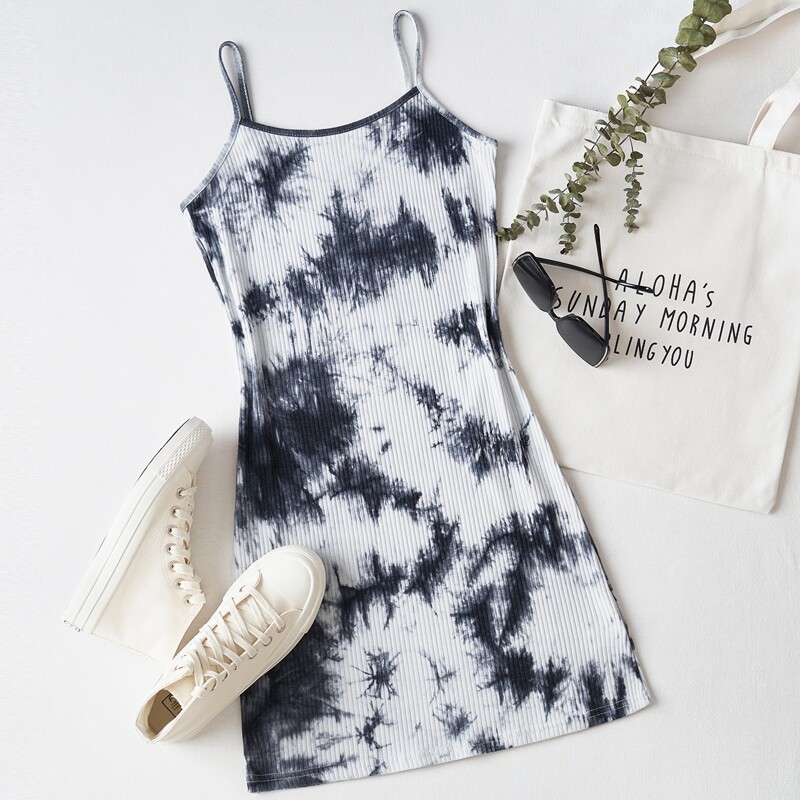 

Tie Dye Cami Dress, Black and white