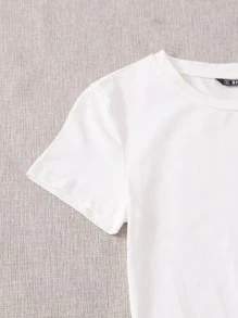 SHEIN EZwear Split Hem Solid Dress - White - View 3