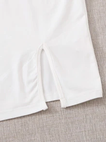 SHEIN EZwear Split Hem Solid Dress - White - View 5
