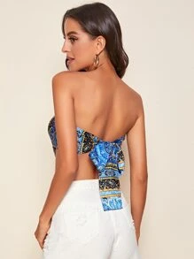 SHEIN Scarf Print Tie Back Bandana Top - Multicolor - View 2