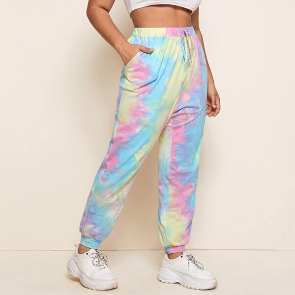 

Plus Knot Waist Tie Dye Pants, Multicolor