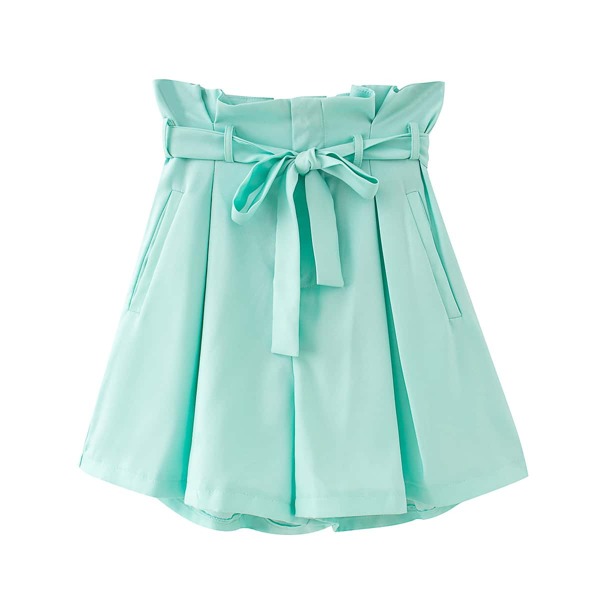 

Paper Bag Waist Shorts With Belt, Mint green