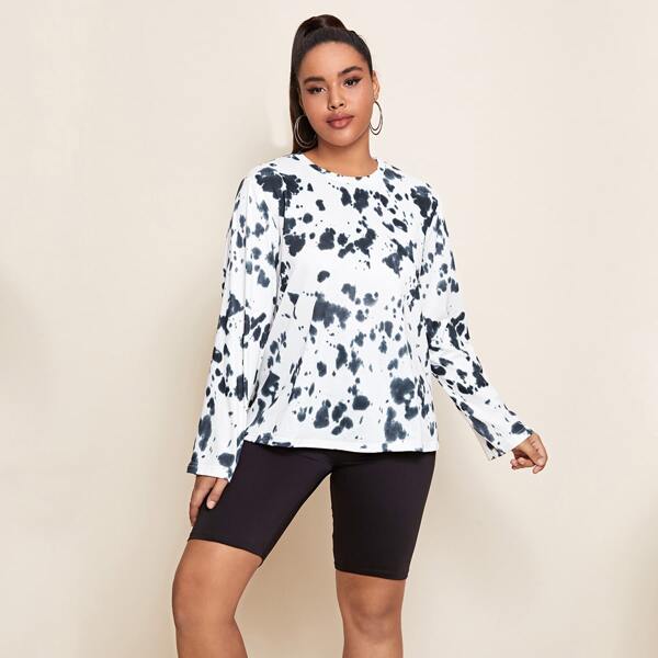 

Plus Tie Dye Crew Neck Tee, Black and white
