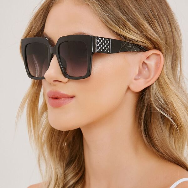 

Quilted Side Large Square Acrylic Frame Sunglasses, Black