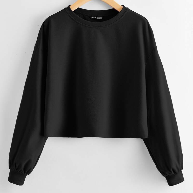 

Drop Shoulder Crop Pullover, Black