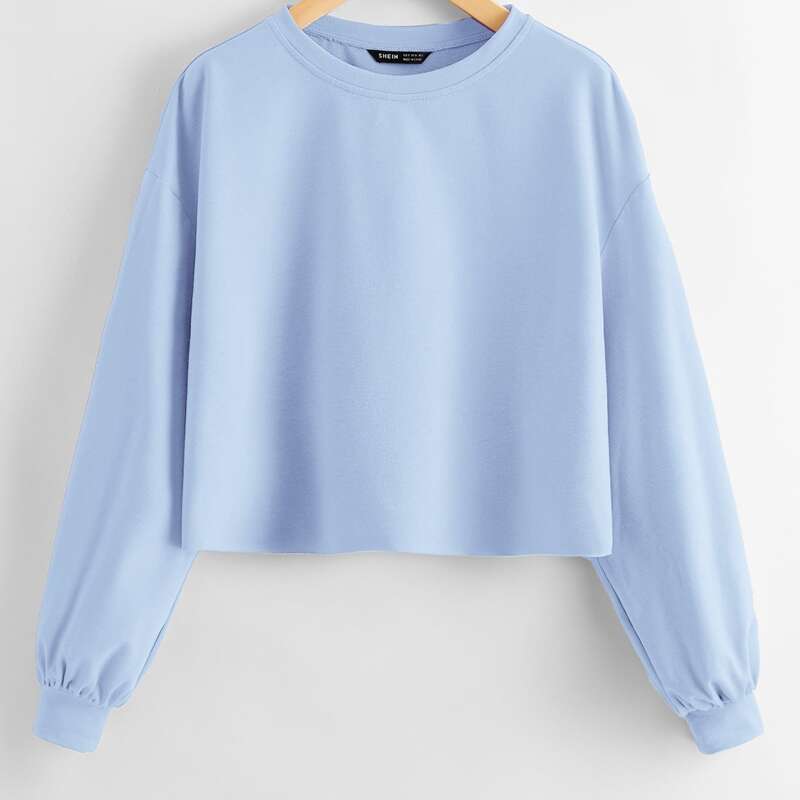 

Drop Shoulder Crop Pullover, Baby blue