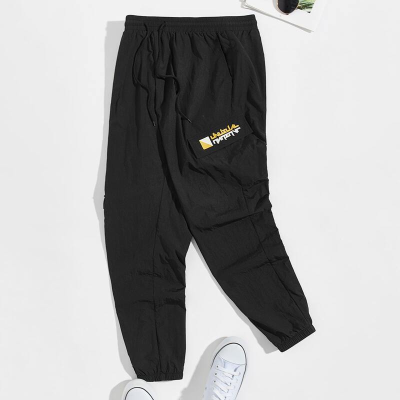 

Guys Drawstring Waist Flap Pocket Cargo Pants, Black