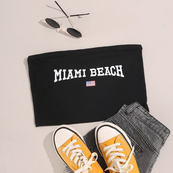 

American Flag And Letter Graphic Tube Top, Black