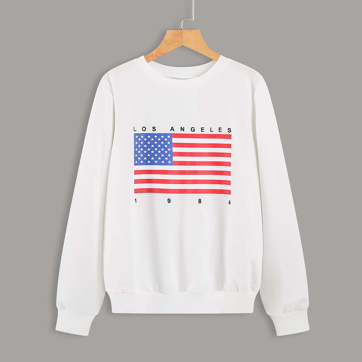 

American Flag & Letter Graphic Sweatshirt, White