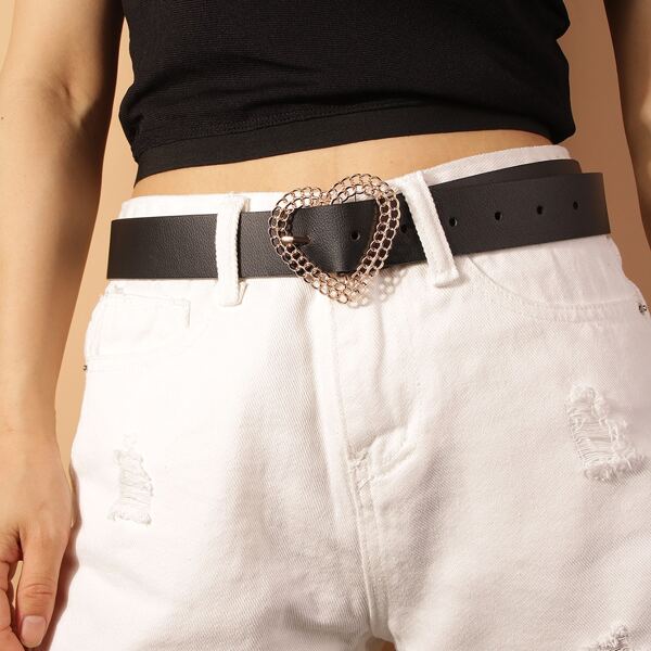 

Heart Buckle Decor Belt, Black