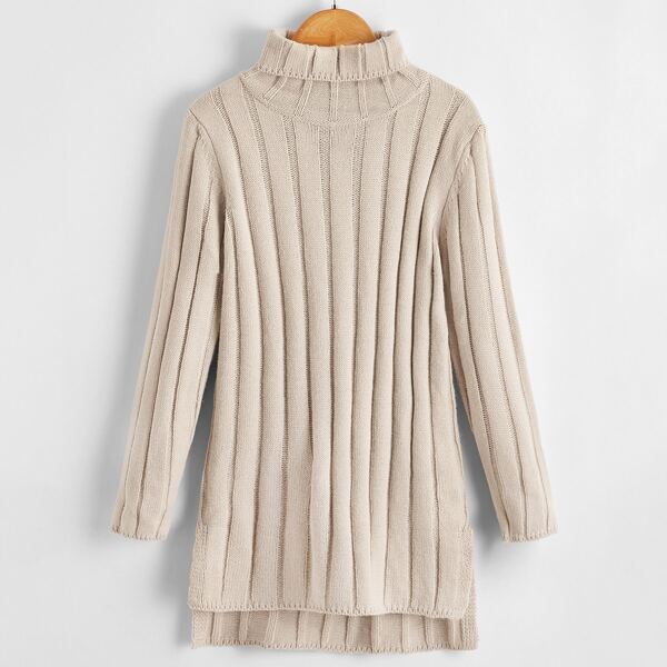 

Girls Turtleneck Ribbed Sweater Dress, Khaki