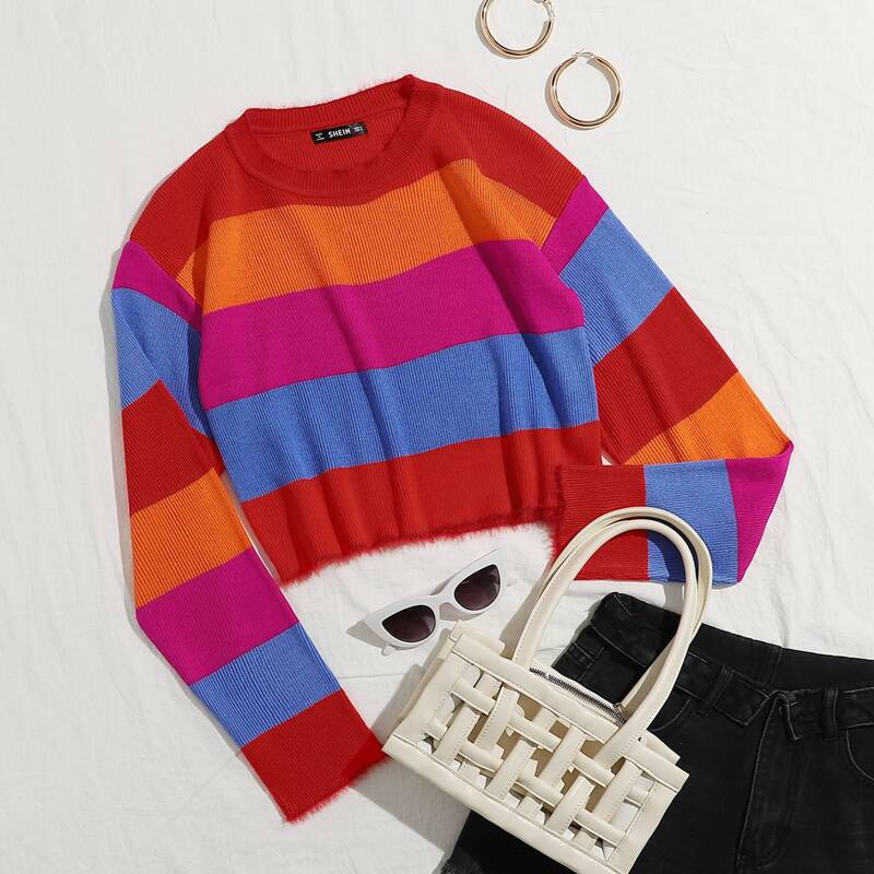 

Raw Hem Color Block Sweater, Multicolor