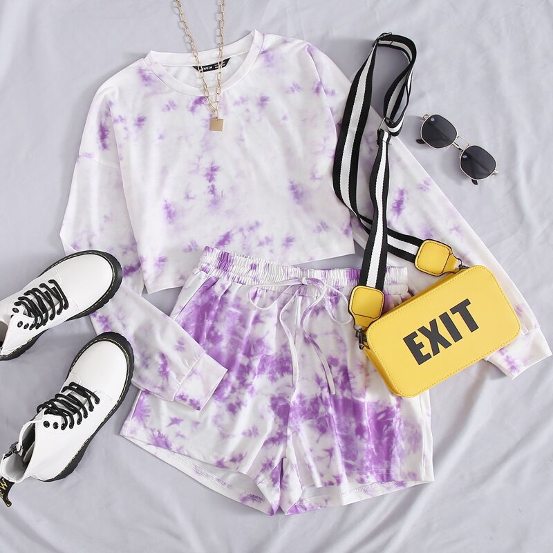 

Tie Dye Top & Drawstring Waist Shorts Set, Multicolor