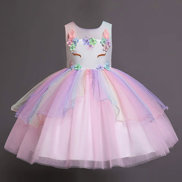 

Girls Ombre Appliques Unicorn Tie Back Bodice Gown Dress, Multicolor