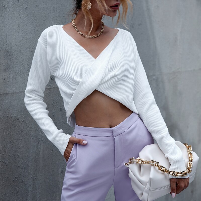 

Twist Front Solid Sweater, White