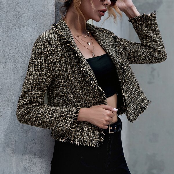 

Raw Hem Crop Tweed Jackets, Multicolor