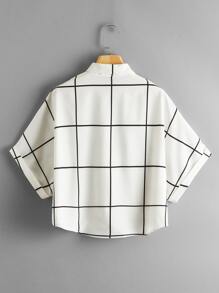 SHEIN LUNE Cuffed Batwing Sleeve Grid Shirt - White - View 2