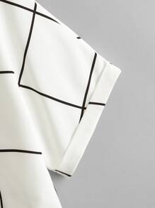 SHEIN LUNE Cuffed Batwing Sleeve Grid Shirt - White - View 4