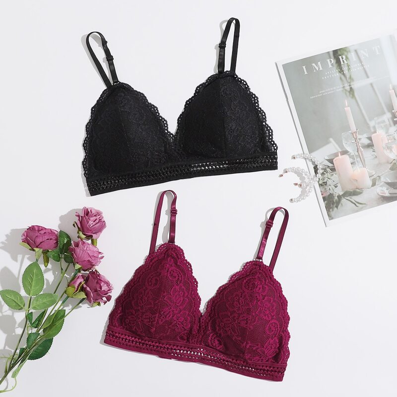 

2pack Floral Lace Triangle Bra Set, Multicolor