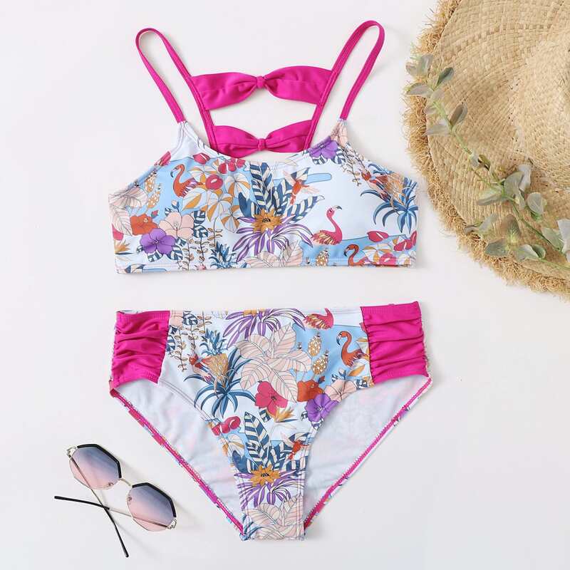 

Tropical Bow High Waist Bikini Swimsuit, Multicolor