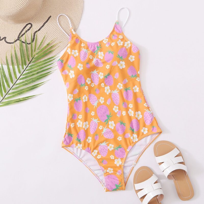 

Strawberry & Floral Cami One Piece Swimsuit, Multicolor