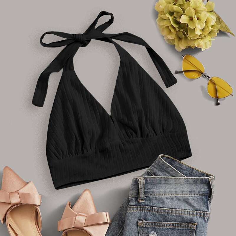

Black Crop Halter Top