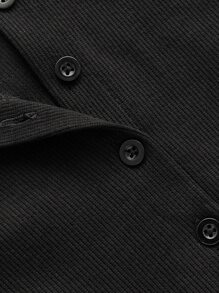 SHEIN LUNE Leopard Collared Buttoned Front Crop Top - Black - View 3