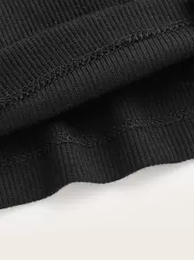 SHEIN LUNE Leopard Collared Buttoned Front Crop Top - Black - View 4