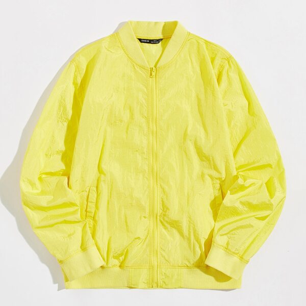 

Men Solid Wind Bomber Jacket, Yellow