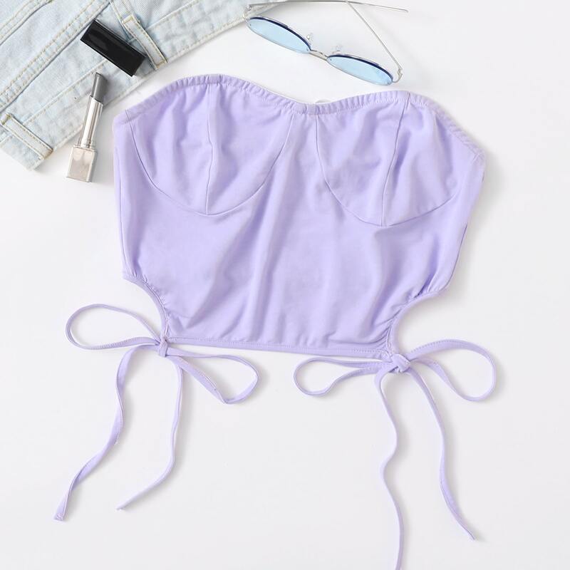 

Knot Hem Tube Top, Lilac purple