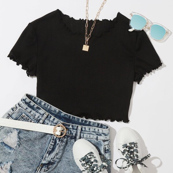 

Lettuce Trim Crop Top, Black