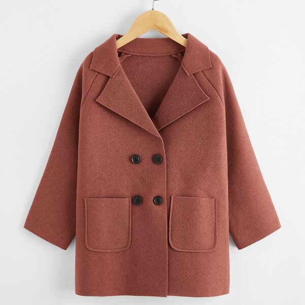 

Boys Double Button Lapel Collar Peacoat, Redwood