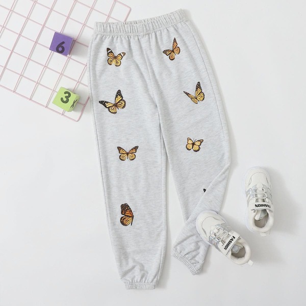 

Girls Butterfly Print Sweatpants, Light grey