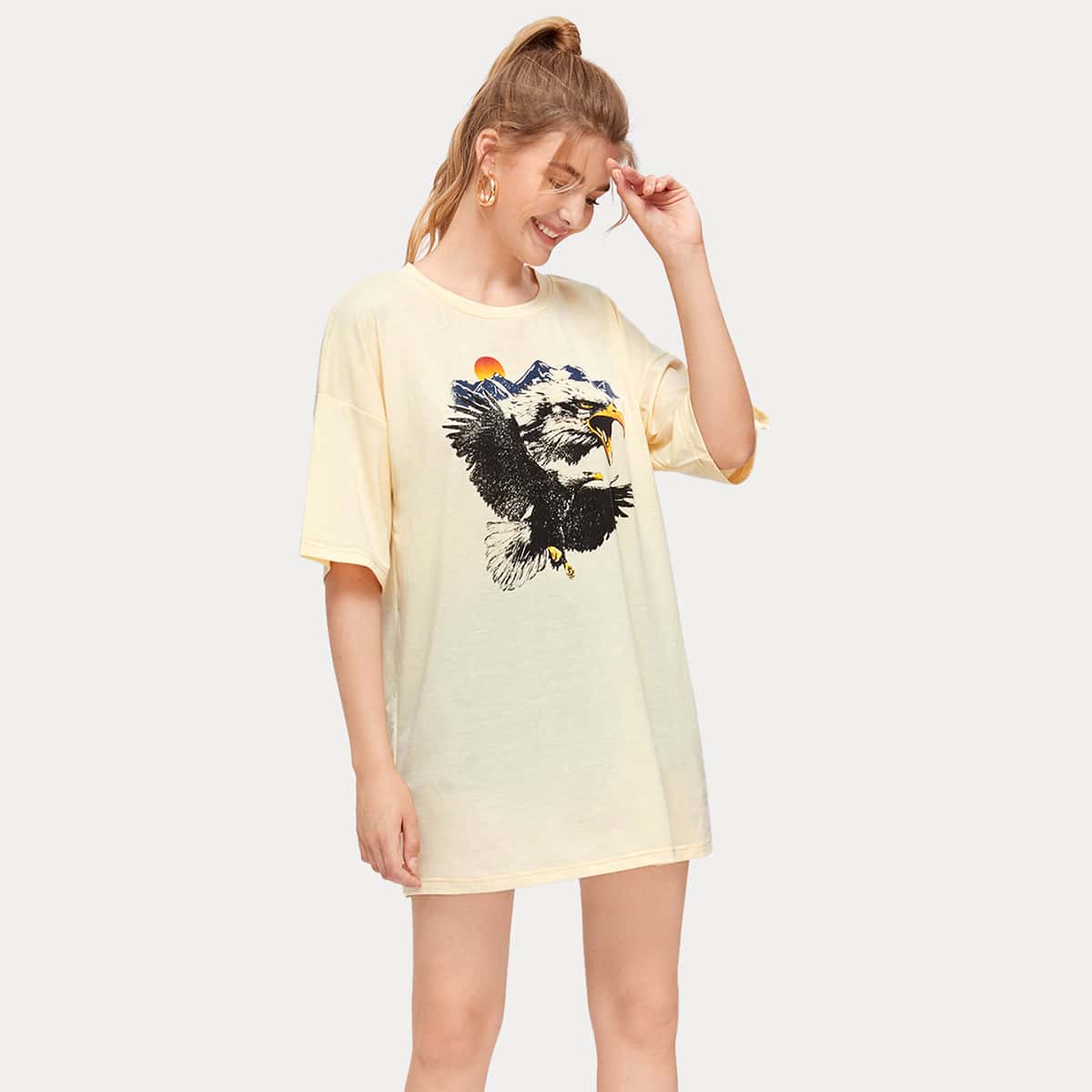 

Eagle Graphic Oversized Tee, Beige
