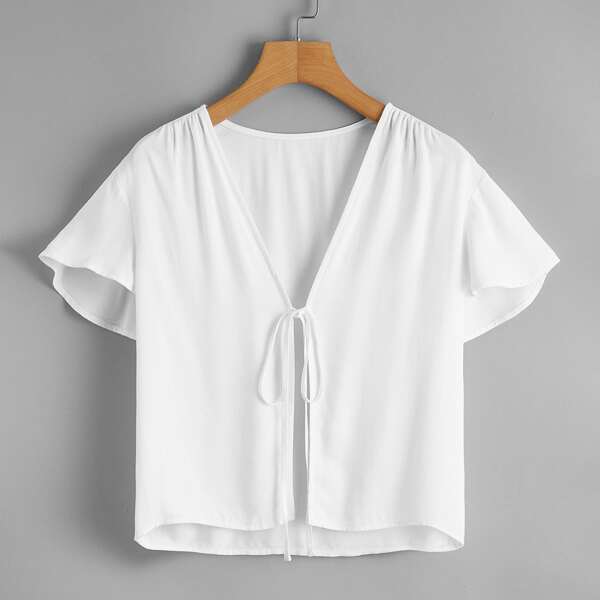 

Tie Front Solid Top, White