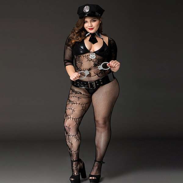

8pack Plus Police Costume Bodystocking & Cap, Black