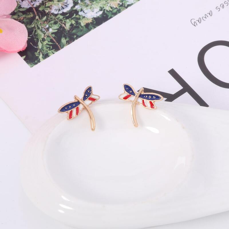 

American Flag Dragonfly Stud Earrings, Multicolor