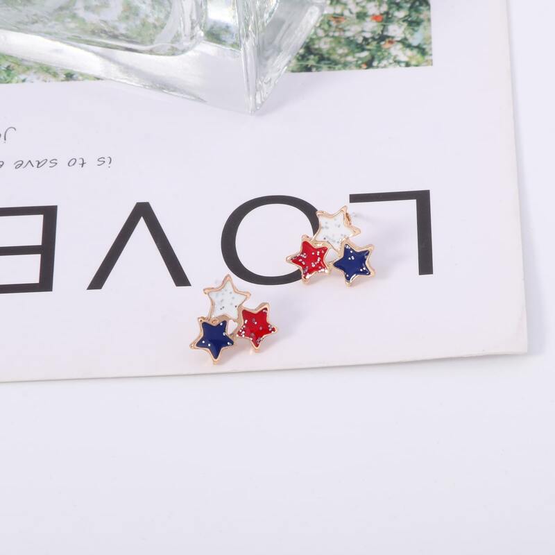 

American Flag Star Stud Earrings, Multicolor