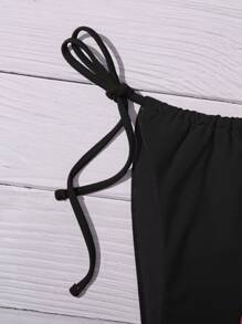 纯色系带侧比基尼内裤，适合夏季海滩度假 - 黑色 - 查看 5