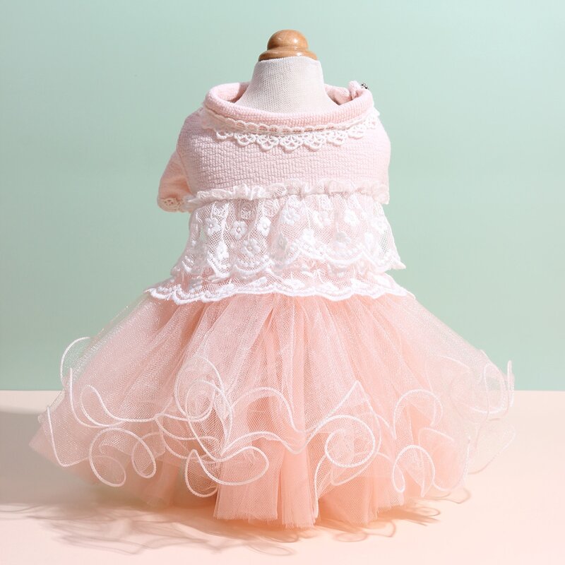 

1pc Double Lace Dog Dress, Pink