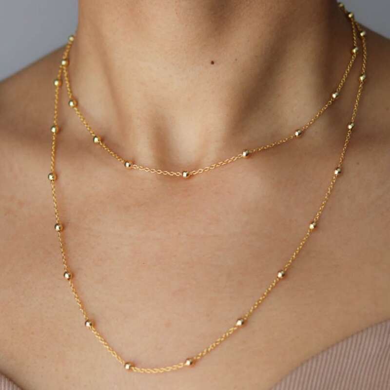 

Ball Layered Chain Necklace, Gold
