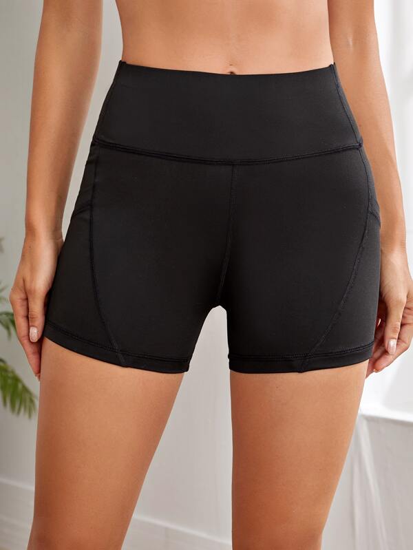 Yoga Basic Wideband Waist Sports Shorts With Phone Pocket SHEIN USA