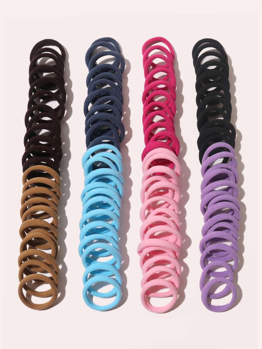 100pcs Medium & Large Size High Elasticity Hair Ties, Gentle On Hair, Suitable For Ponytail, Bun And Daily Use - Multicolor - View 1