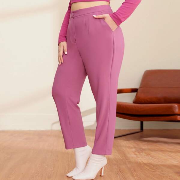 

Plus High Waist Solid Carrot Pants, Mauve purple