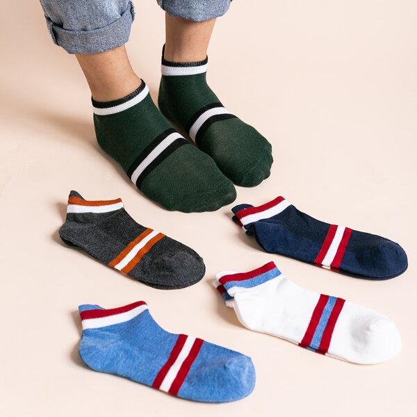 

5pairs Men Striped Pattern Socks, Multicolor