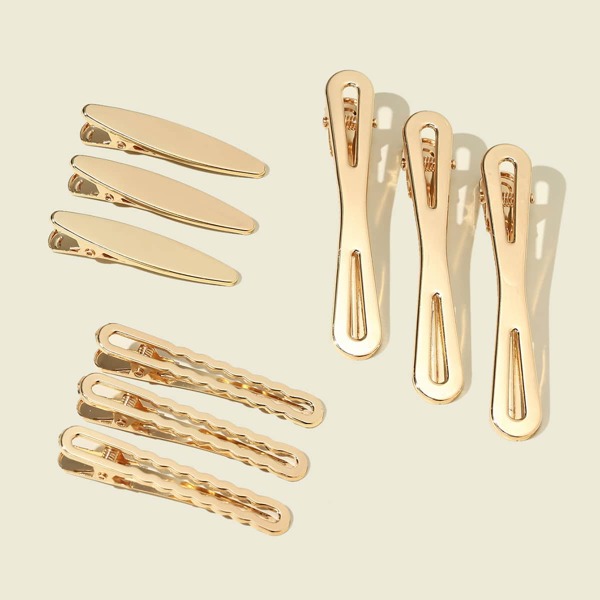 

9pcs Metal Hair Clip, Gold