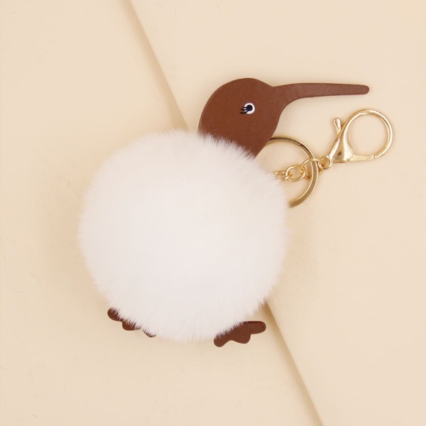 

Pom Pom Decor Bird Charm Keychain, White