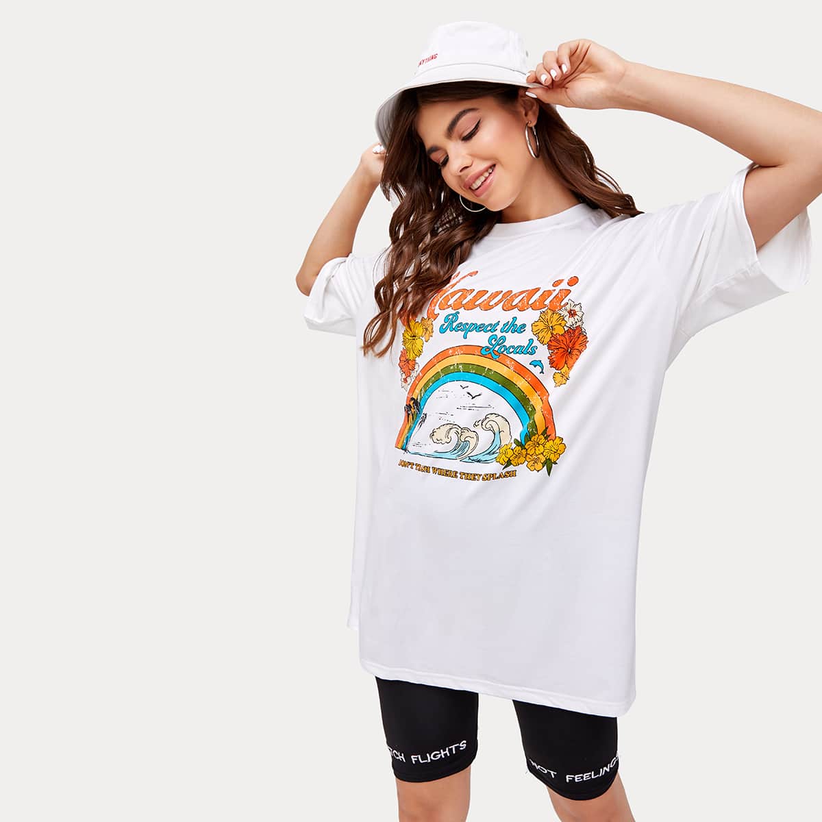 

Rainbow Graphic Oversized Tee, White