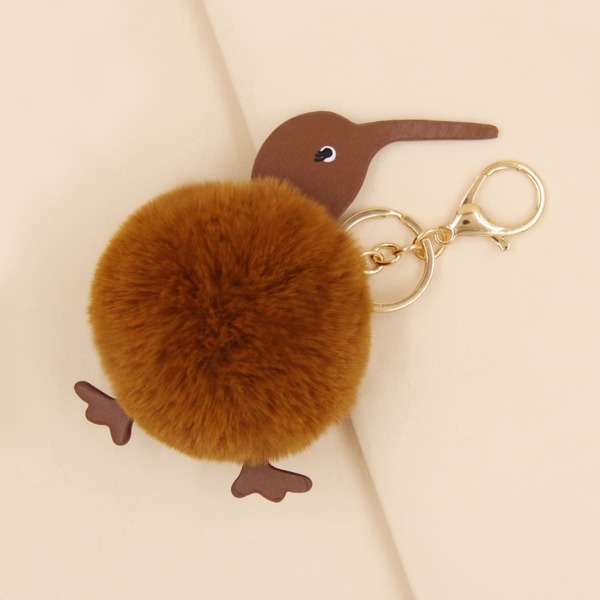 

Pom Pom Decor Bird Charm Keychain, Brown
